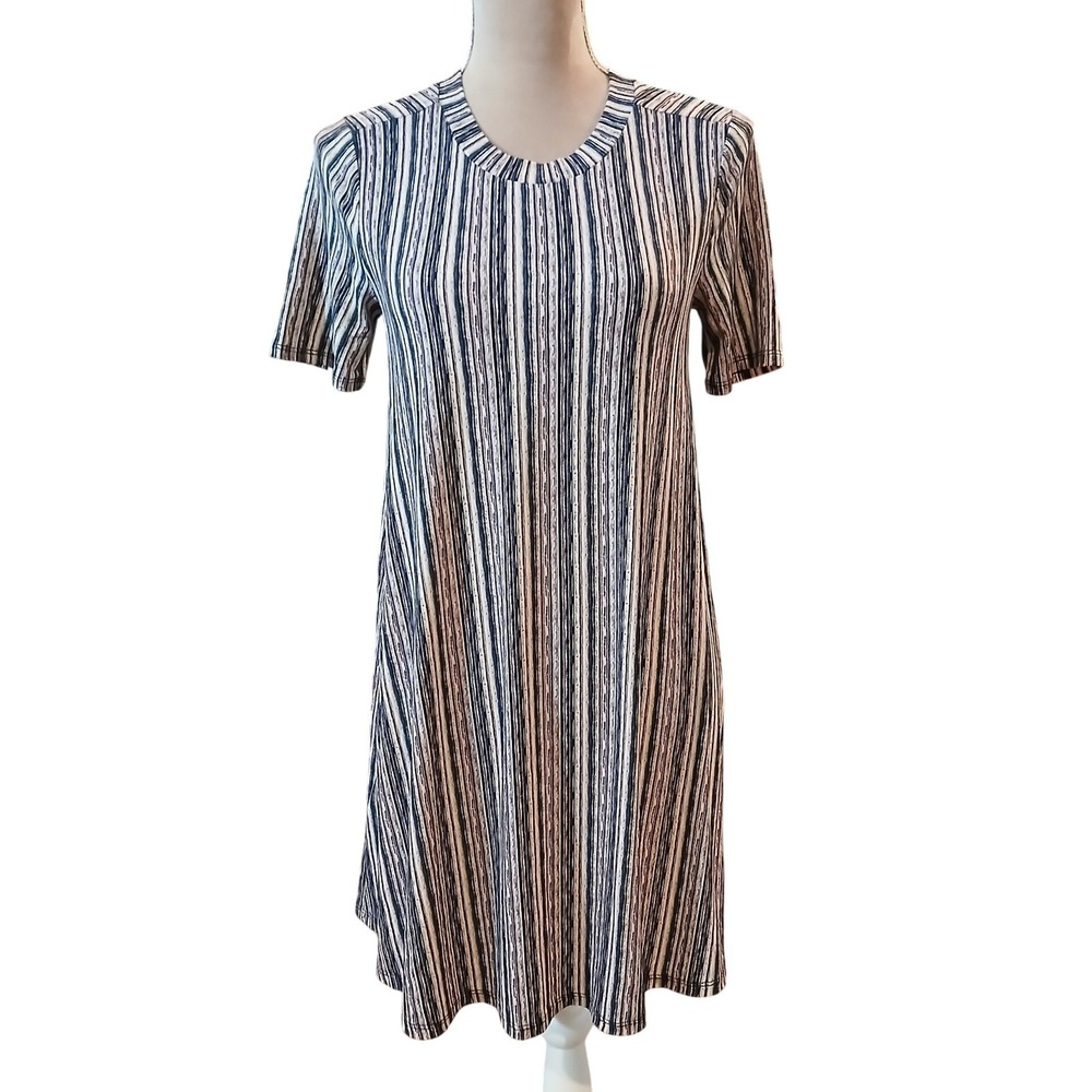BCBGeneration XS Green Black Vertical Striped Short Sleeve Swing Mini Dress Nwt